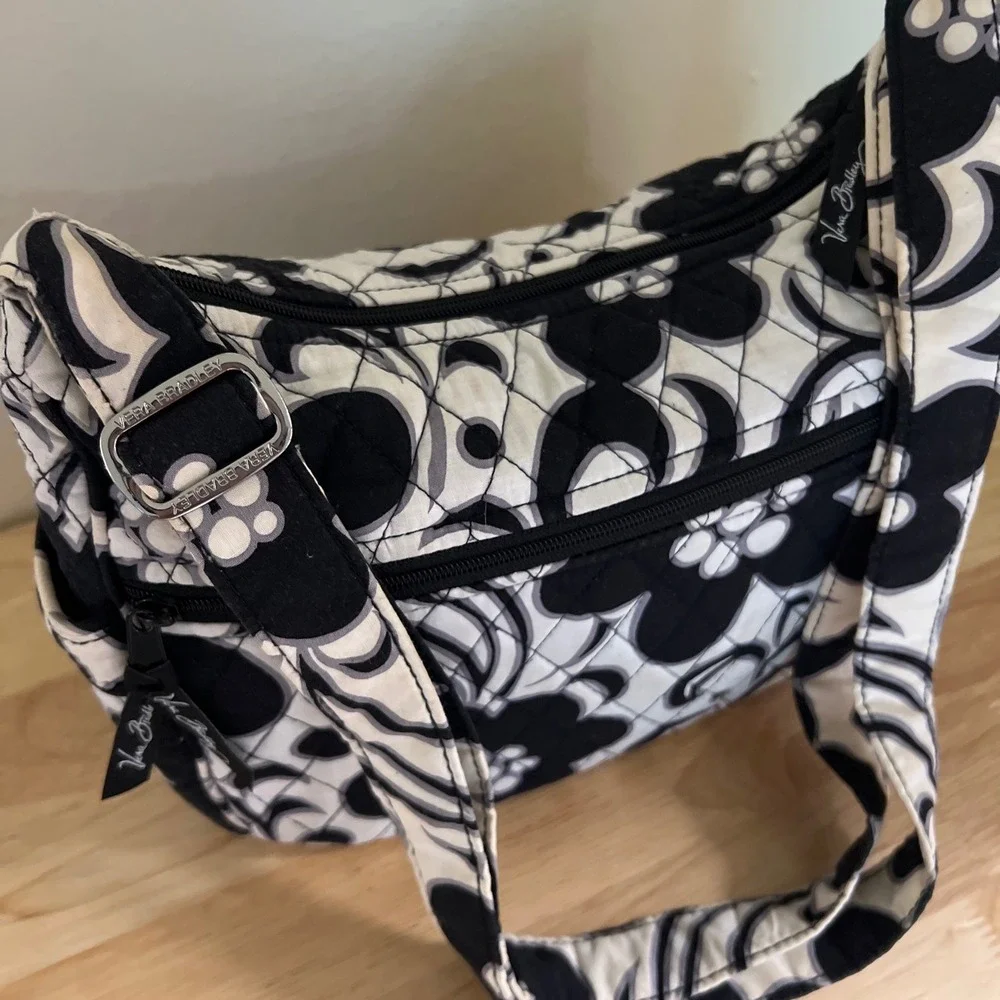 Vera Bradley Night and Day Quilted Floral Crossbody Bag Black White Shoulder Bag